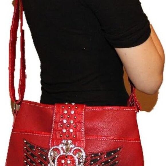 Premium Western Women's Angel Wings Cross Handbag Messenger Bag Wallet and Set - Picture 5 of 5